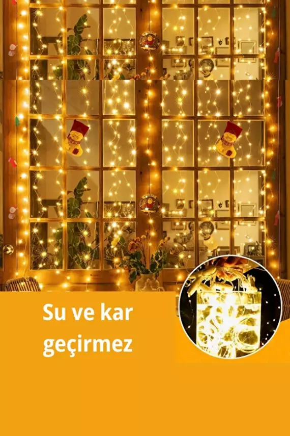 300 Ledli 10 Sarkıt Perde Led Işık-8 Fonksiyon, Uzaktan Kumandalı, 3x3 Metre - 1