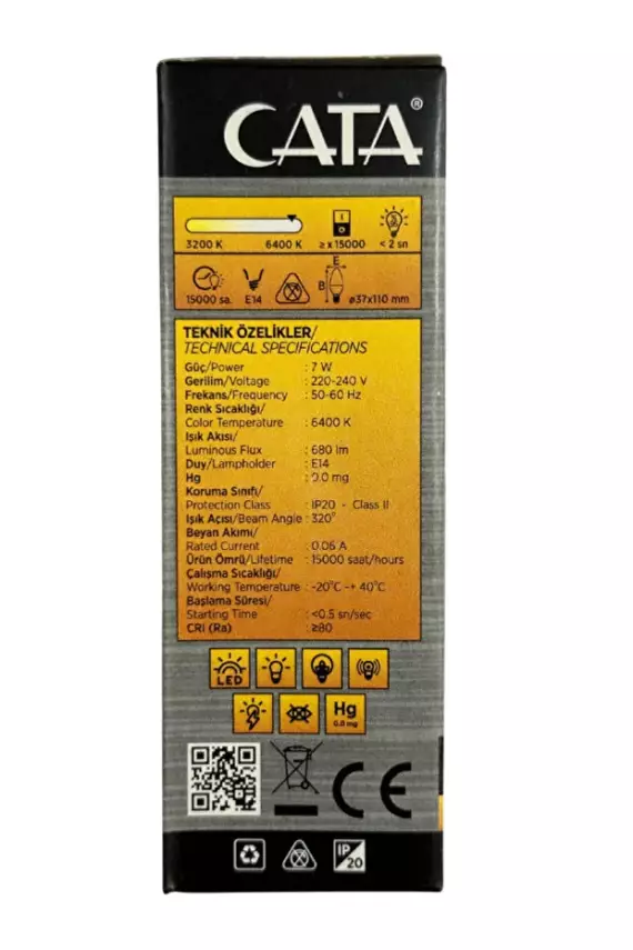 CATA 10 Adet 7w Günışığı Sarı Led Mum Avize Ampulü Buji Ampul E14 Ince Duylu Ct 4079 3200 Kelvin - 3