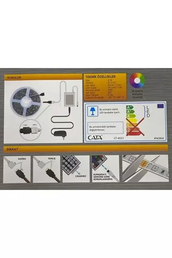 CATA Ct-4558 Rgb Şerit Led Seti ( 5 Mt Rgb Led 352 Renk - Trafo - Rgb Kumanda ) - 2