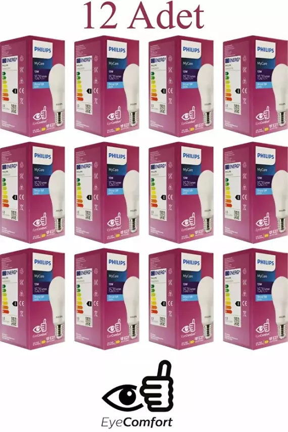 Philips 13W 1521 LÜMEN 12 ADET 6500K BEYAZ IŞIK TASARRUF LU LED AMPÜL MyCare EyeComfort - 1