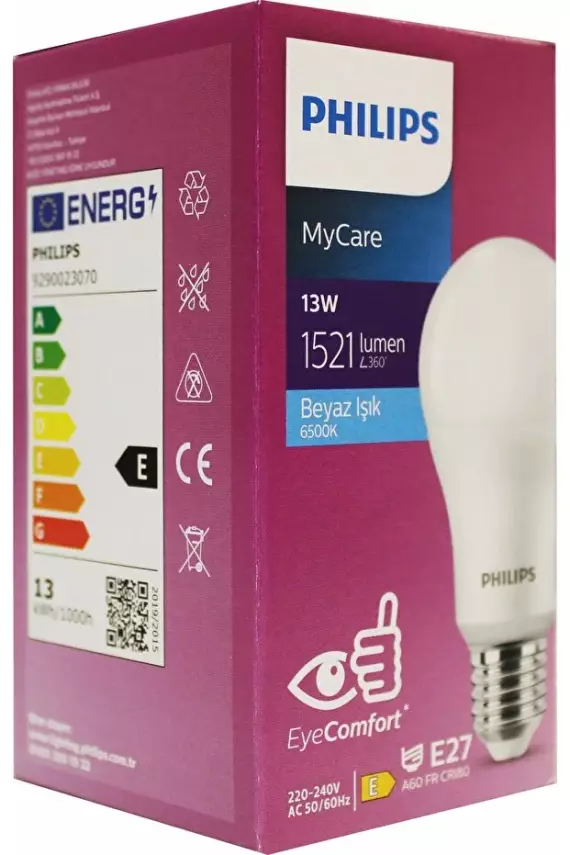 Philips 13W 1521 LÜMEN 12 ADET 6500K BEYAZ IŞIK TASARRUF LU LED AMPÜL MyCare EyeComfort - 2