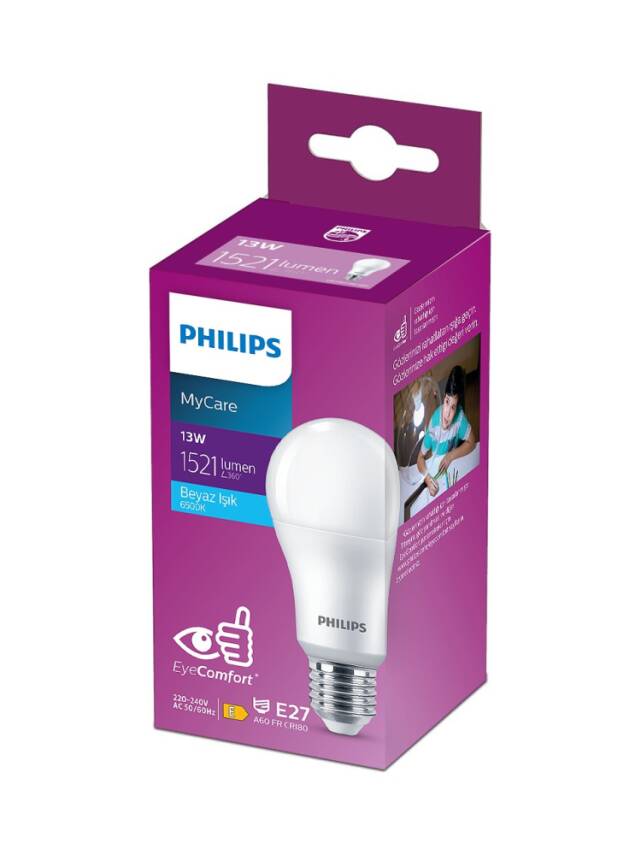 Philips LED 13-100W E27 6500K - Beyaz Işık - 1521 Lumen Yüksek Işık - E27 Duy 2adet - 1